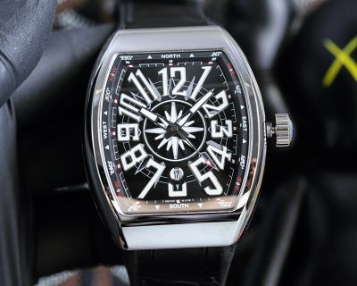 Franck Muller V45 SC DT Vanguard Series 54*42*15mm 2824 Movement Black Face White Gold Watch